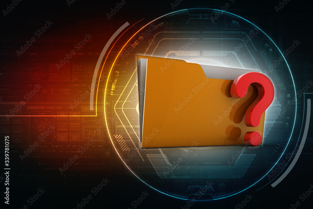 Poster 3d rendering file folder with question symbol