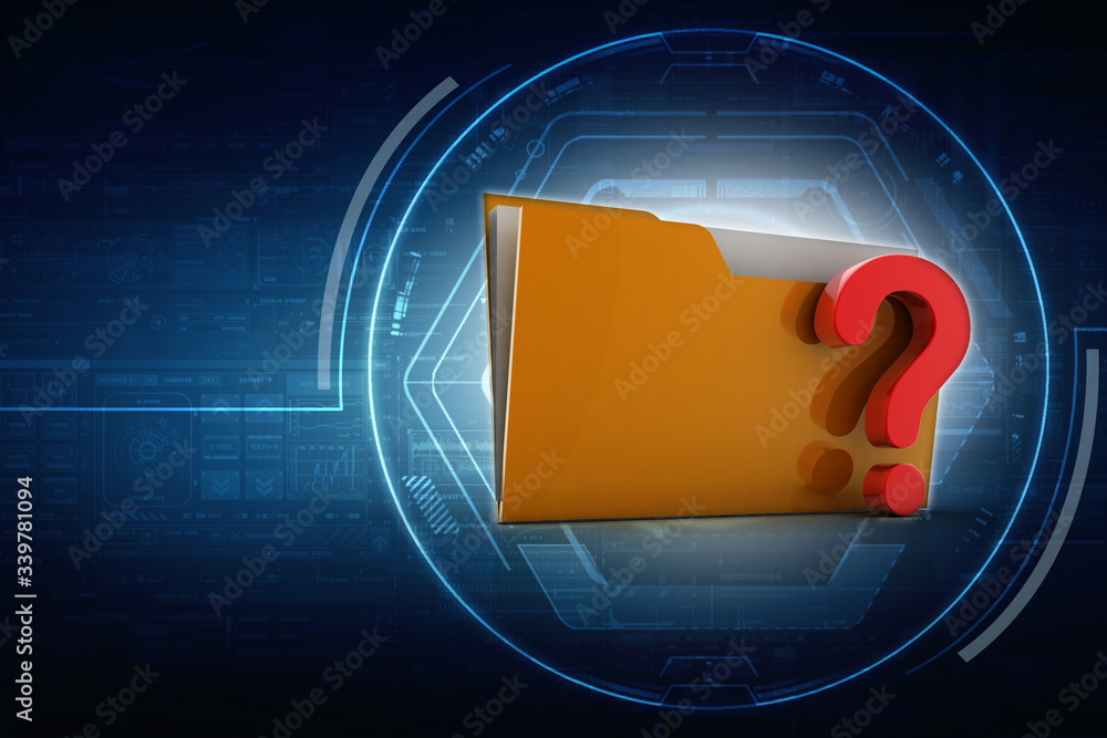 Poster 3d rendering file folder with question symbol