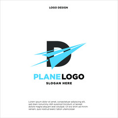 big capital letter D slashed with a paper airplane. aeromode logo vector.