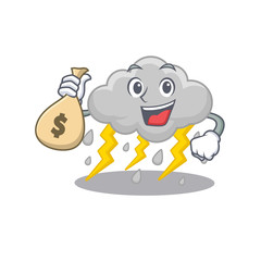 Rich cloud stormy cartoon design holds money bags