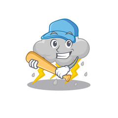 Picture of cloud stormy cartoon character playing baseball