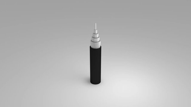 Aaac conductor cable realistic 3d animation with white background