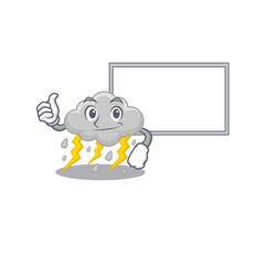 Humorous cloud stormy cartoon design Thumbs up bring a white board