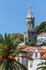 Fototapeta na wymiar View to the medieval church in the historic centre of Hvar town on Hvar island, Croatia