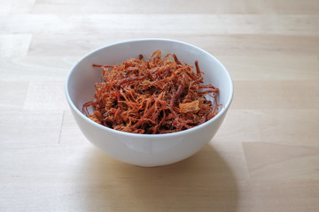 Dried shredded pork is a side and snack are popular in asia