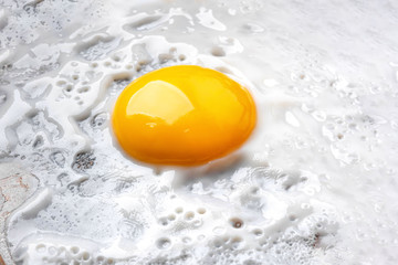 Macro photo background of close-up fried egg
