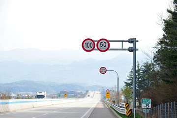 Speed Limit Traffic sign on Korean Highway.