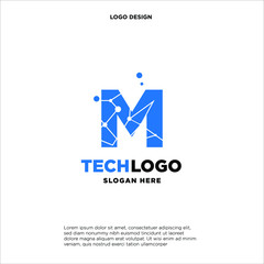 M Technology Circuit Alphabet. Logo. Simple, modern, futuristic. With Blue Gradation Color.