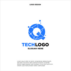Q Technology Circuit Alphabet. Logo. Simple, modern, futuristic. With Blue Gradation Color.