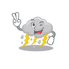 Happy cloud stormy cartoon design concept with two fingers