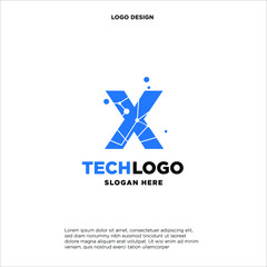 X Technology Circuit Alphabet. Logo. Simple, modern, futuristic. With Blue Gradation Color.