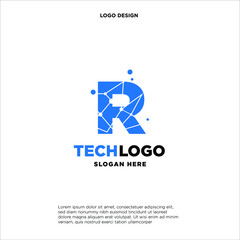 R Technology Circuit Alphabet. Logo. Simple, modern, futuristic. With Blue Gradation Color.