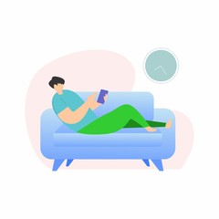 Obraz premium #WFH - Men work from home to avoid coronavirus, the COVID-19 WFH concept in a flat style