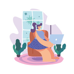 woman working at home, quarantine by coronavirus