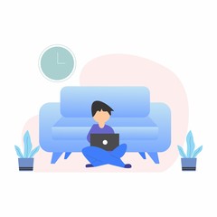 #WFH - Men work from home to avoid coronavirus, the COVID-19 WFH concept in a flat style