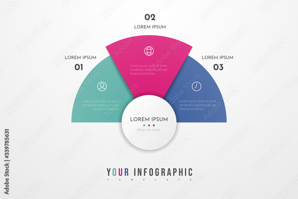 Poster abstract modern template for creating infographics with 3 options. vector circle chart design. can b