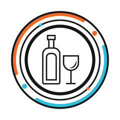Bottle and glass of wine line icon