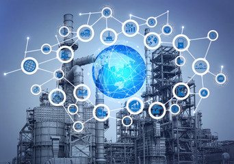 The oil refinery at industry zone. icons concept modern of fuel industrial network.The distillation process may cause pollution but does not have severe impact on the environment