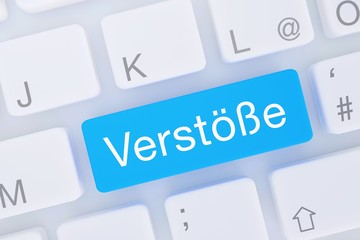 Verstöße. Computer Tastatur von oben zeigt Taste mit Wort hervorgehoben. Software, Internet, Programm