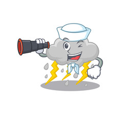 A cartoon icon of cloud stormy Sailor with binocular