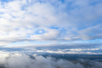 Aerial view clouds. Aerial view of cloudscape. Aerial drone flying in the sky. Aerial top view cloudscape. Texture of clouds
