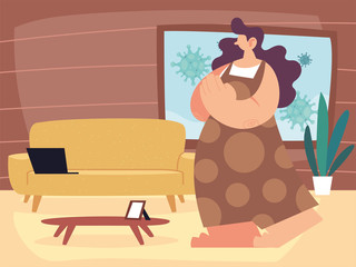 woman working at home, quarantine by coronavirus