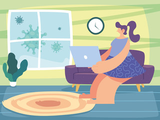 woman working at home, quarantine by coronavirus