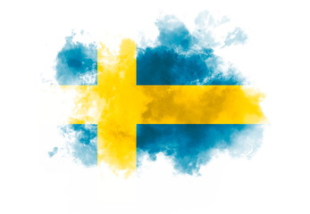 Sweden flag performed from color smoke on the white background. Abstract symbol. - obrazy, fototapety, plakaty