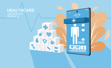 Healthcare and medical application on mobile service. vector illustration about healthcare