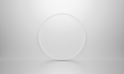 3D white isolated background texture. Art 3d rendering interior. Realistic blank round and reflection for mockup poster, banner and label on website. Abstract empty circle design.