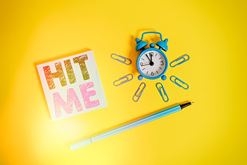 Writing note showing Hit Me. Business concept for asking someone to bring ones hand into contact...
