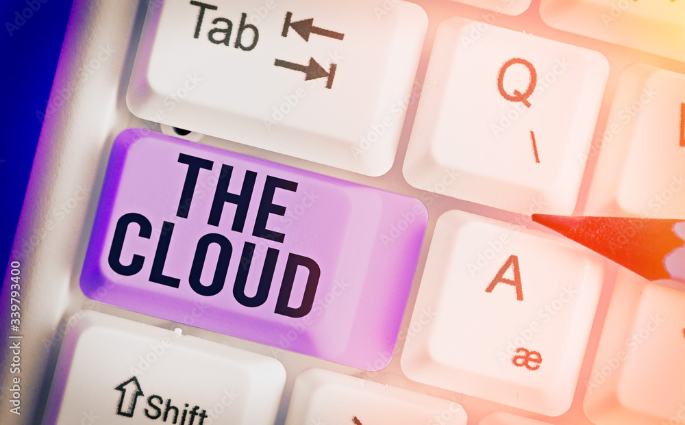 Poster word writing text the cloud. business photo showcasing programs used in storing accessing data over 