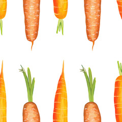 Hand drawn carrot with greenery - seamless square print. Raster vertical carrot seamless pattern isolated on white background