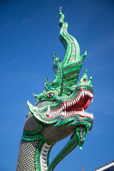 Fototapeta na wymiar The art architecture of Thailand that is a serpent-like serpent is located at Ban Den Temple.