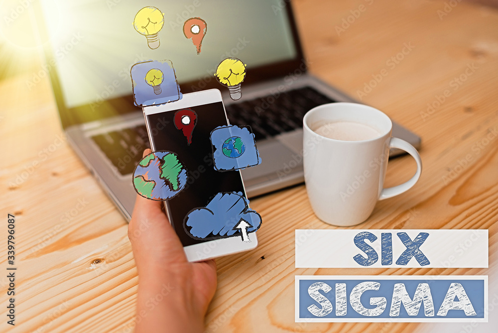 Poster text sign showing six sigma. business photo text set of management techniques intended to improve bu