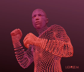 Boxer. Fighting man. Sport symbol. Vector illustration composed of particles.