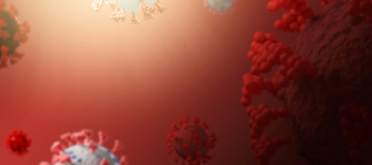 Fototapeta na wymiar Coronavirus covid-19 under microscope rendering with 3D render