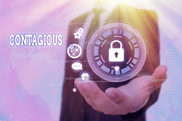 Word writing text Contagious. Business photo showcasing transmissible by direct or indirect contact with someone infected