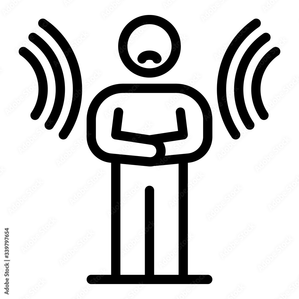 Poster disease action on man icon. outline disease action on man vector icon for web design isolated on whi