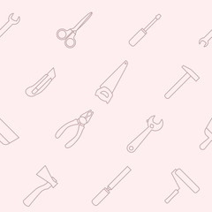 Work tool - Vector background (seamless pattern) of hammer, wrench, screwdriver, pliers, spanner, drill, axe and knife for graphic design