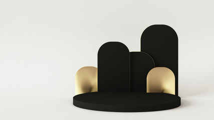 3D Rendering - Illustration black pedestal isolated on white background, modern minimal concept, empty stage, abstract geometry shape pastel color, Cosmetic background for product presentation.