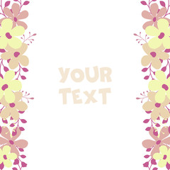Vector floral borders; colorful frame with pink flowers for greeting cards, wedding cards, invitations, posters, banners, web design.