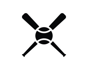 Baseball on a crossed bat silhouette logo icon.