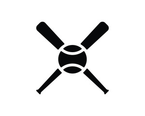 Obraz premium Baseball on a crossed bat silhouette logo icon.