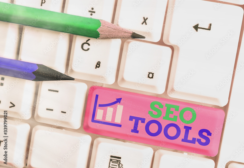 Poster conceptual hand writing showing seo tools. concept meaning process of affecting online visibility of