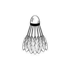Contour sketch of a shuttlecock with a hatching on a white background. Equipment for sports games. Vector outline object for logos, icons and your design.