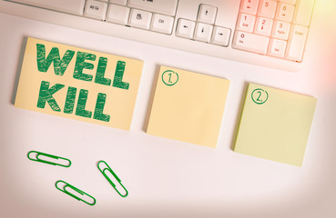 Handwriting text writing Well Kill. Conceptual photo operation of placing a column of heavy fluid...