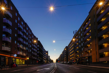 Stockholm, Sweden Hornsgatan, a main street on the island of Sodermalm at dawn,