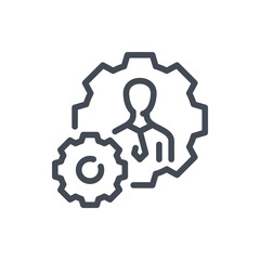 Gears with person line icon. Profile settings vector outline sign.