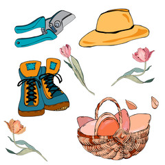 Naklejka premium Set of garden elements. Handmade watercolor illustration.